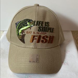 Life Is Simple Eat Sleep Fish Khaki Embroidered Unisex Fishing Hat Cap